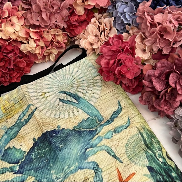 Eco-Friendly Nautical Blue Crab Folding Tote Bag - Picture 5 of 15